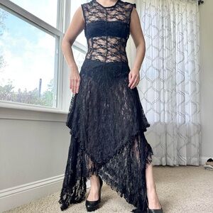 Black Lace Asymmetrical Maxi Dress